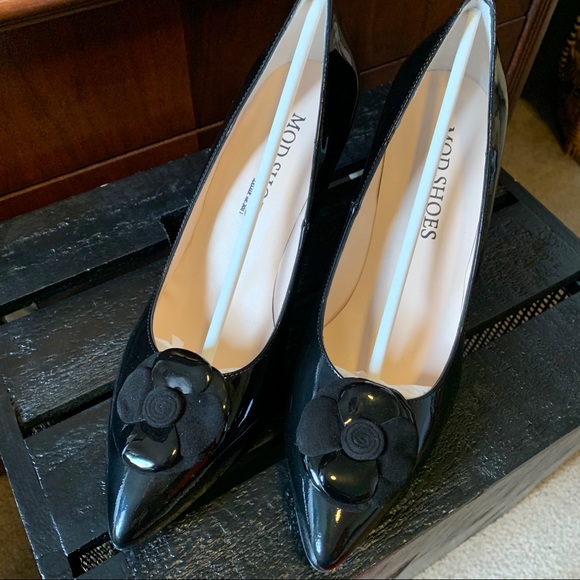 NWT UK Mod Shoes Vtg Repro Black Heels - Picture 2 of 6